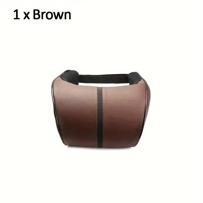 1pc Faux Leather Car Memory Foam Headrest Pillow Comfortable For Long Driving