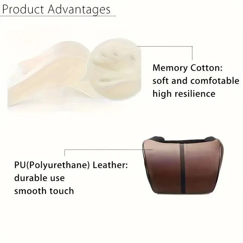 1pc Faux Leather Car Memory Foam Headrest Pillow Comfortable For Long Driving