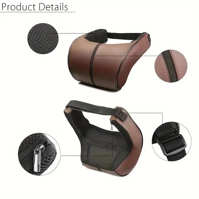 1pc Faux Leather Car Memory Foam Headrest Pillow Comfortable For Long Driving