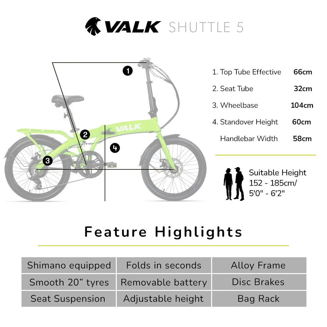 250W 20" Folding Electric Bike, 40km Range, Shimano 7-Speed - VALK