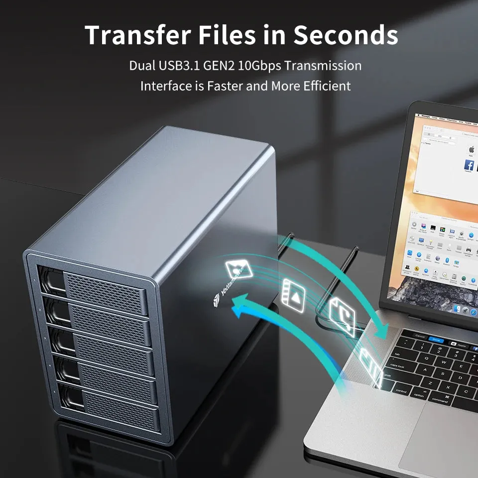 5 Bay 2.5"/3.5"Inch SATA HDD SSD External Case Type C Hard Drive Enclosure USB3.1 Gen2 270TB 10Gbps Data Storage Box