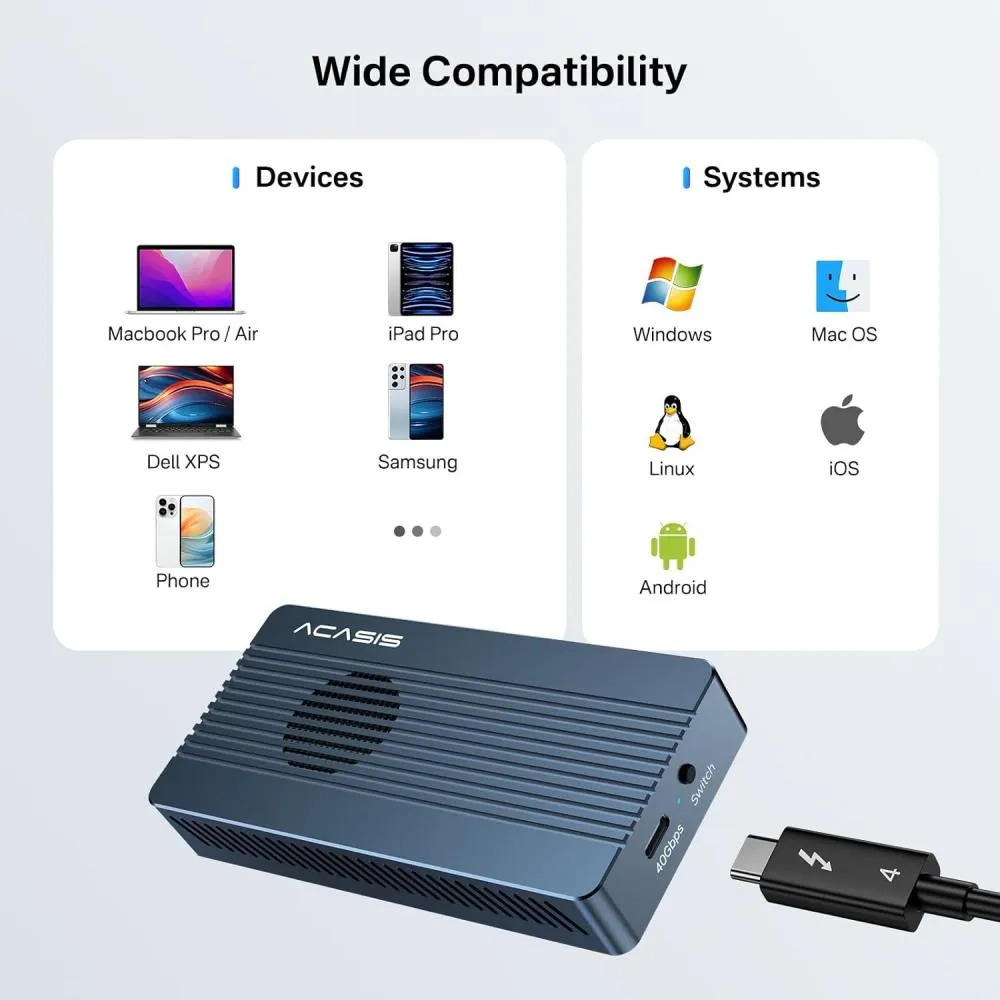 Acasis 40Gbps Tool-free M.2 NVMe Thunderbolt 3/4 USB 4 SSD Enclosure