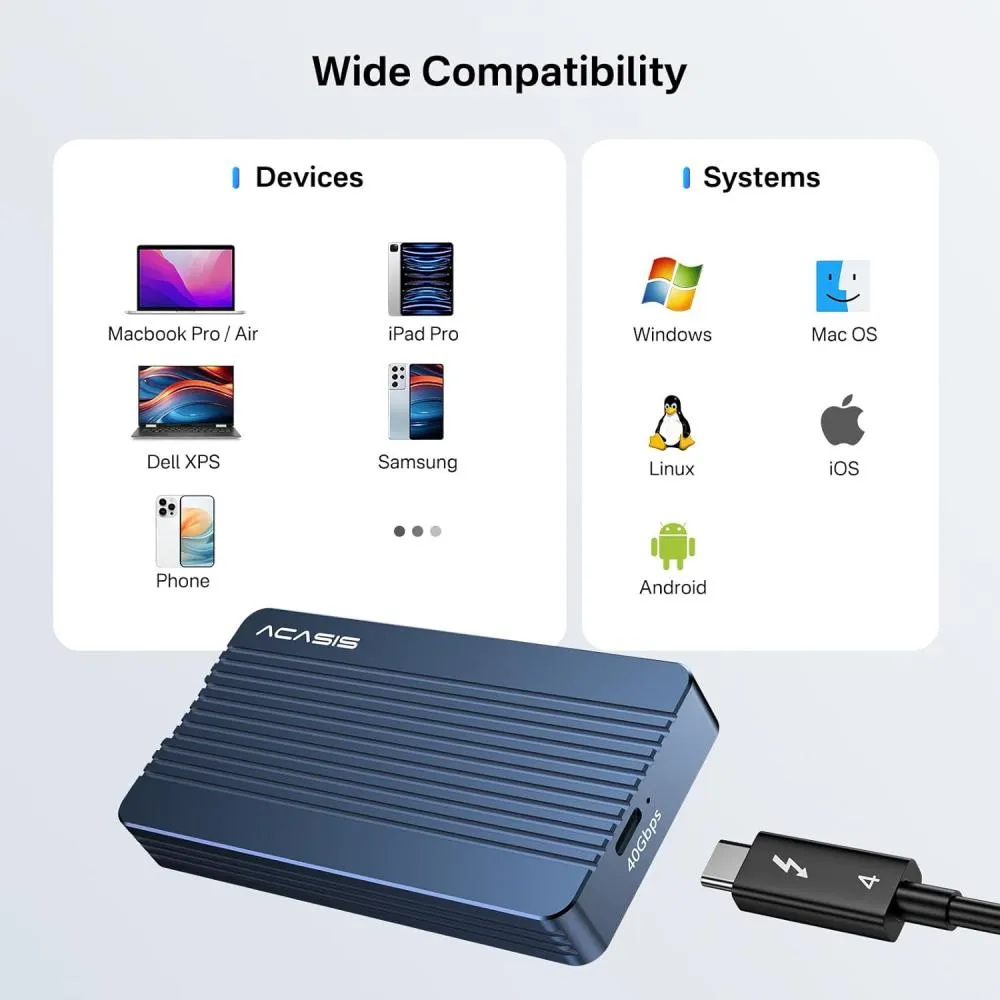 Acasis 40Gbps Tool-free M.2 NVMe Thunderbolt 3/4 USB 4 SSD Enclosure
