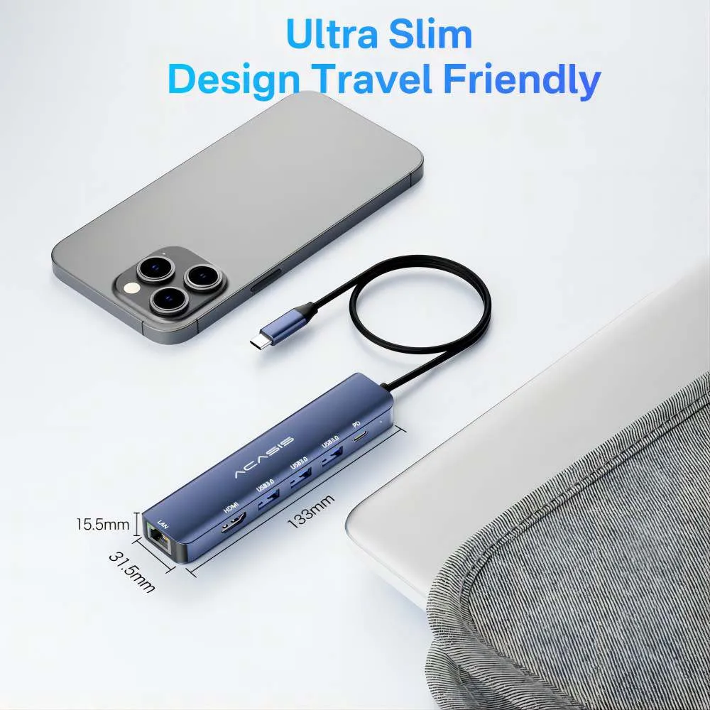 Acasis 6-in-1 Type-C 4K 60Hz Docking Station Multi Ports Converter