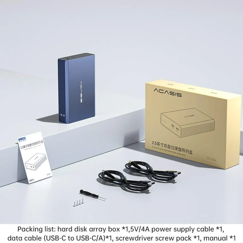 Acasis Dual Bay 2.5 Inch USB-C to SATA HDD SSD RAID Enclosure
