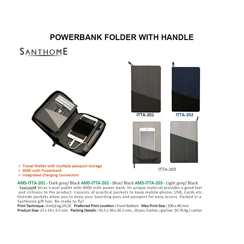 AMS-ITTA-201-Xtrav  -  Travel Wallet with 4000 MAh Power Bank Dark Grey