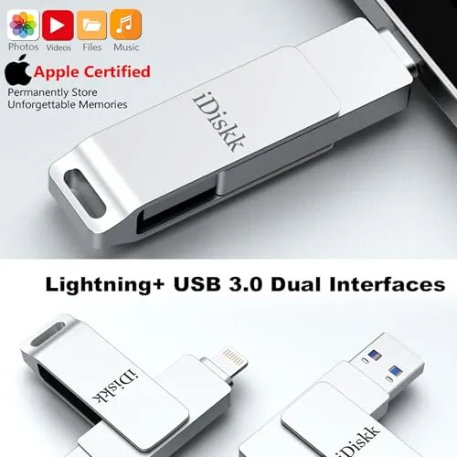 App*le Mfi Certified 128GB iDiskk Photo Storage Stick iPhone USB Storage Flash Drive for iPhone USB Storage Photo Saver Flashdrive for Mac,iPad,PC Thumb Drive for iPhone Photos Videos Auto Backup