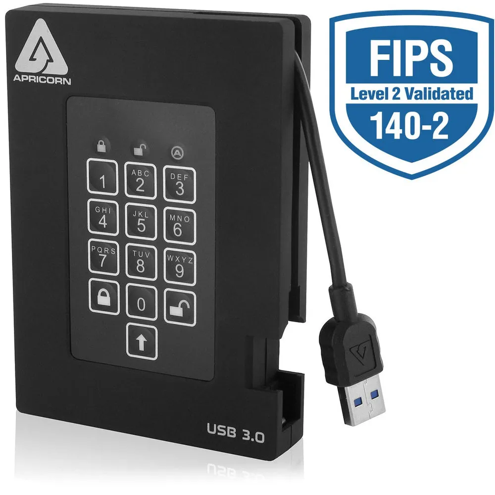 Apricorn Mass Storage A25-3Pl256-2000F 2Tb Fortress Fips Portable Usb Hdd Hw