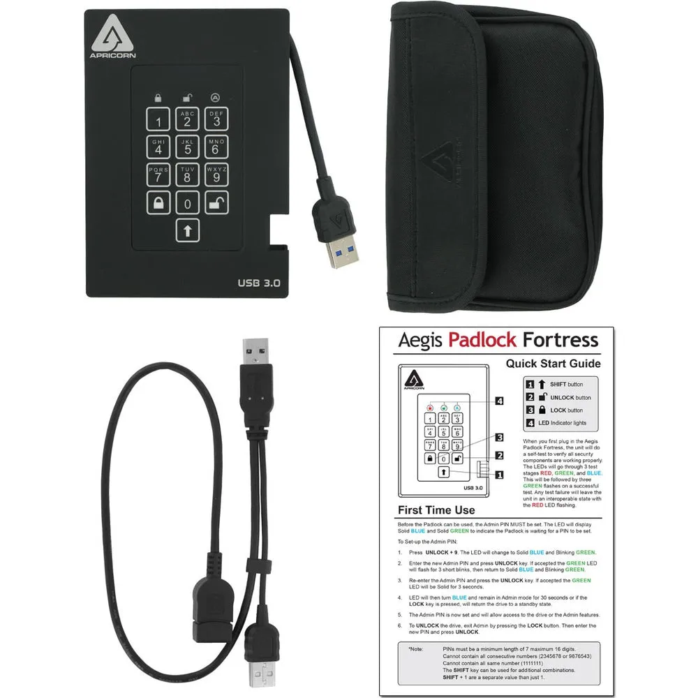 Apricorn Mass Storage A25-3Pl256-2000F 2Tb Fortress Fips Portable Usb Hdd Hw