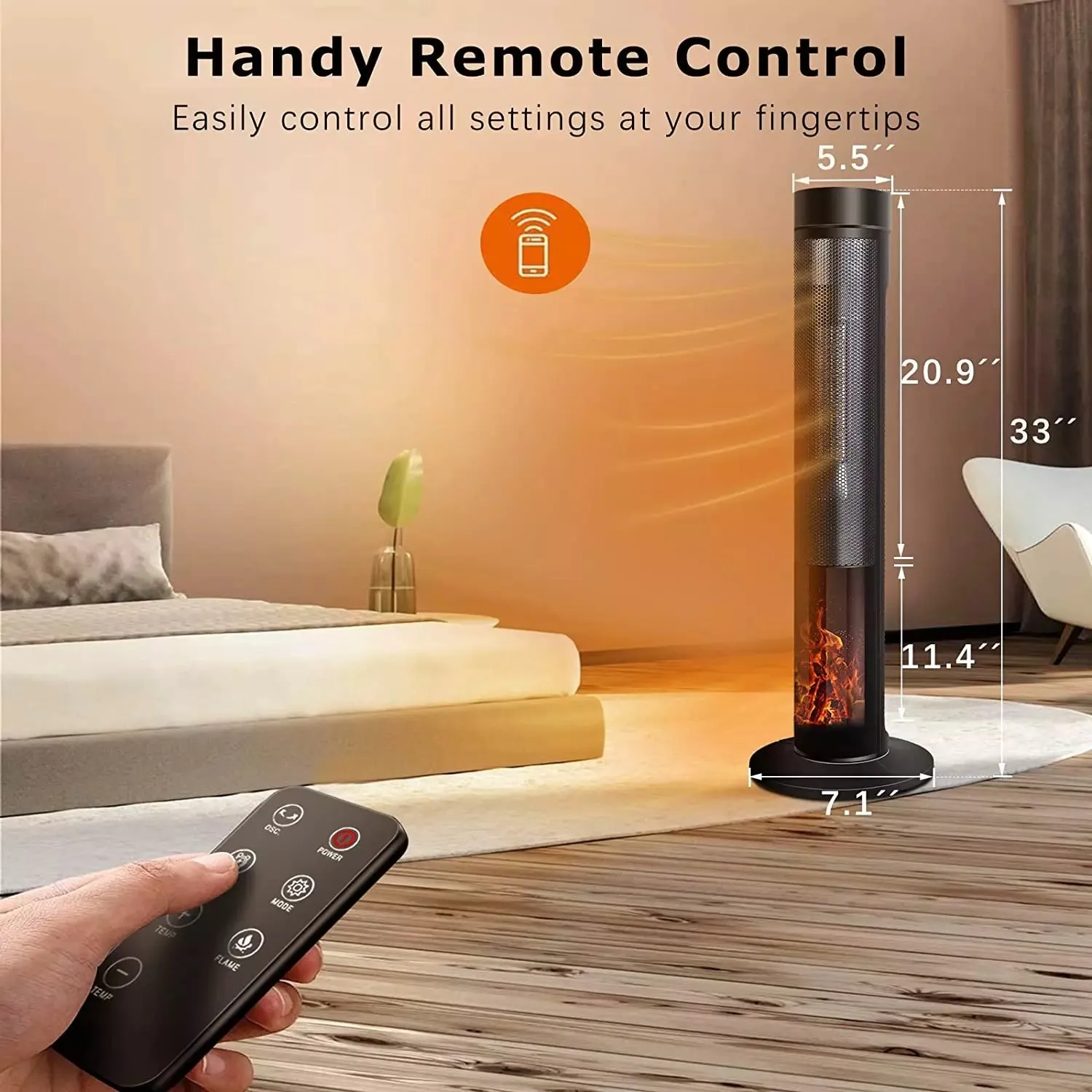BOSSIN Ceramic Quiet-Heating Electric Space Heater with Thermostat and Timer SP01