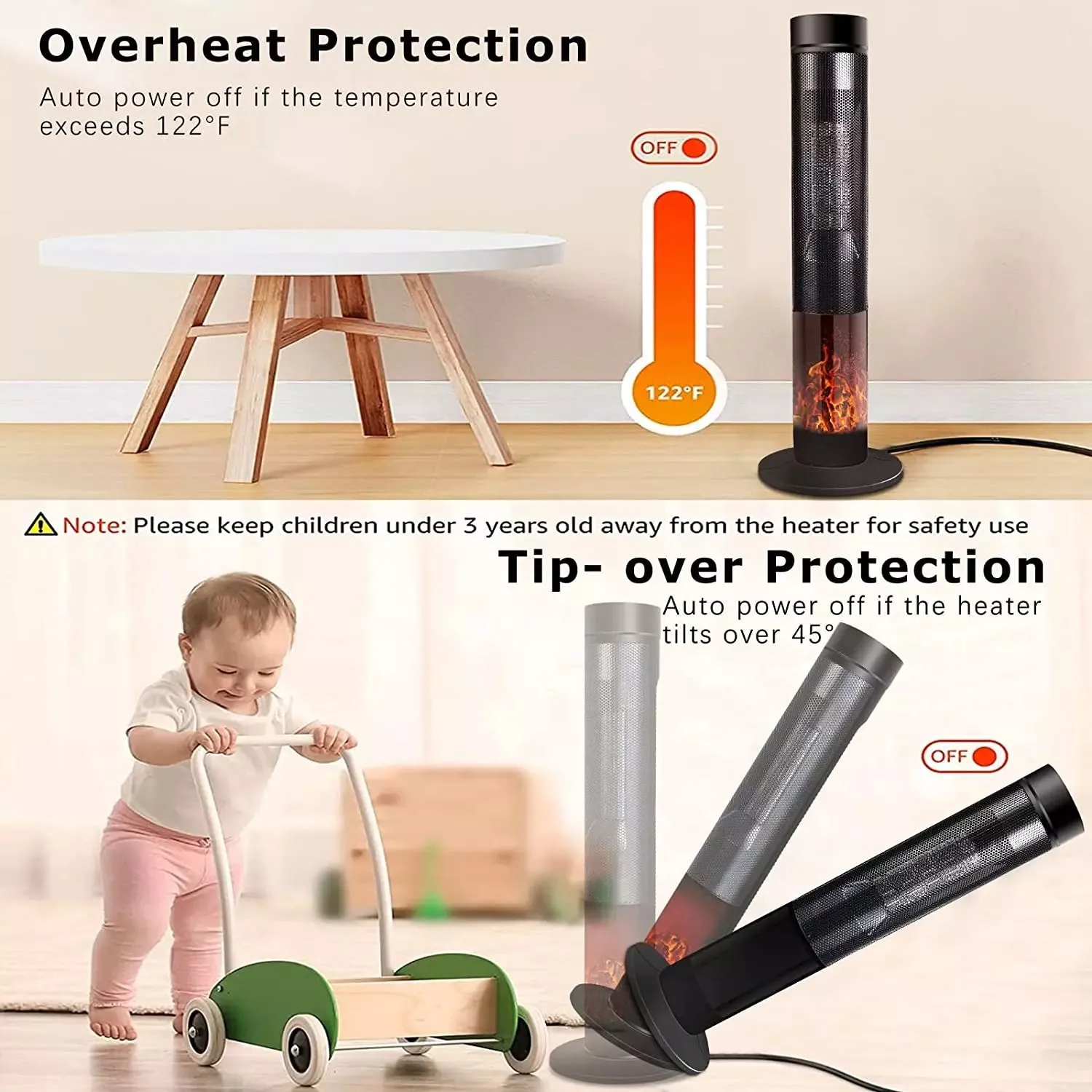 BOSSIN Ceramic Quiet-Heating Electric Space Heater with Thermostat and Timer SP01