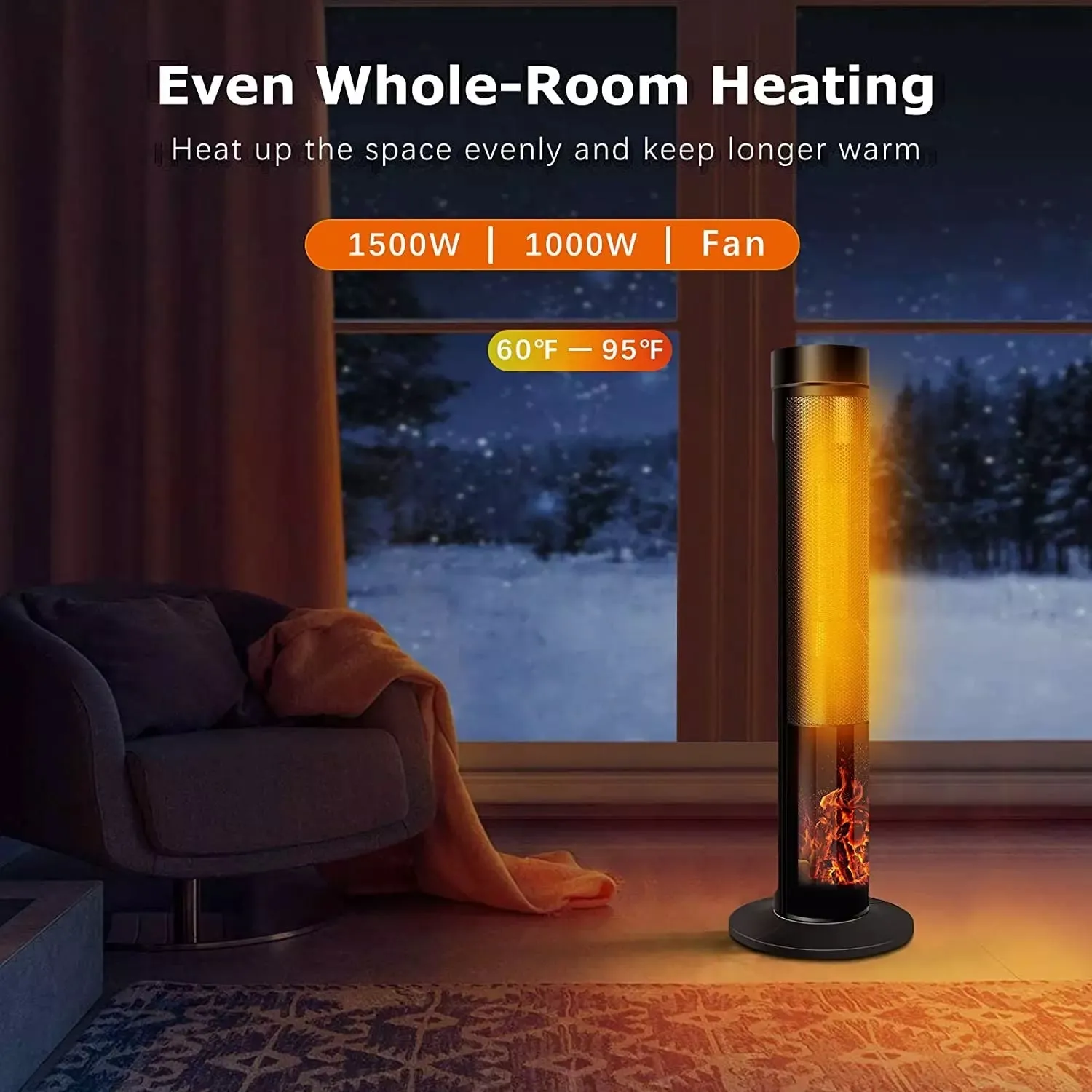 BOSSIN Ceramic Quiet-Heating Electric Space Heater with Thermostat and Timer SP01