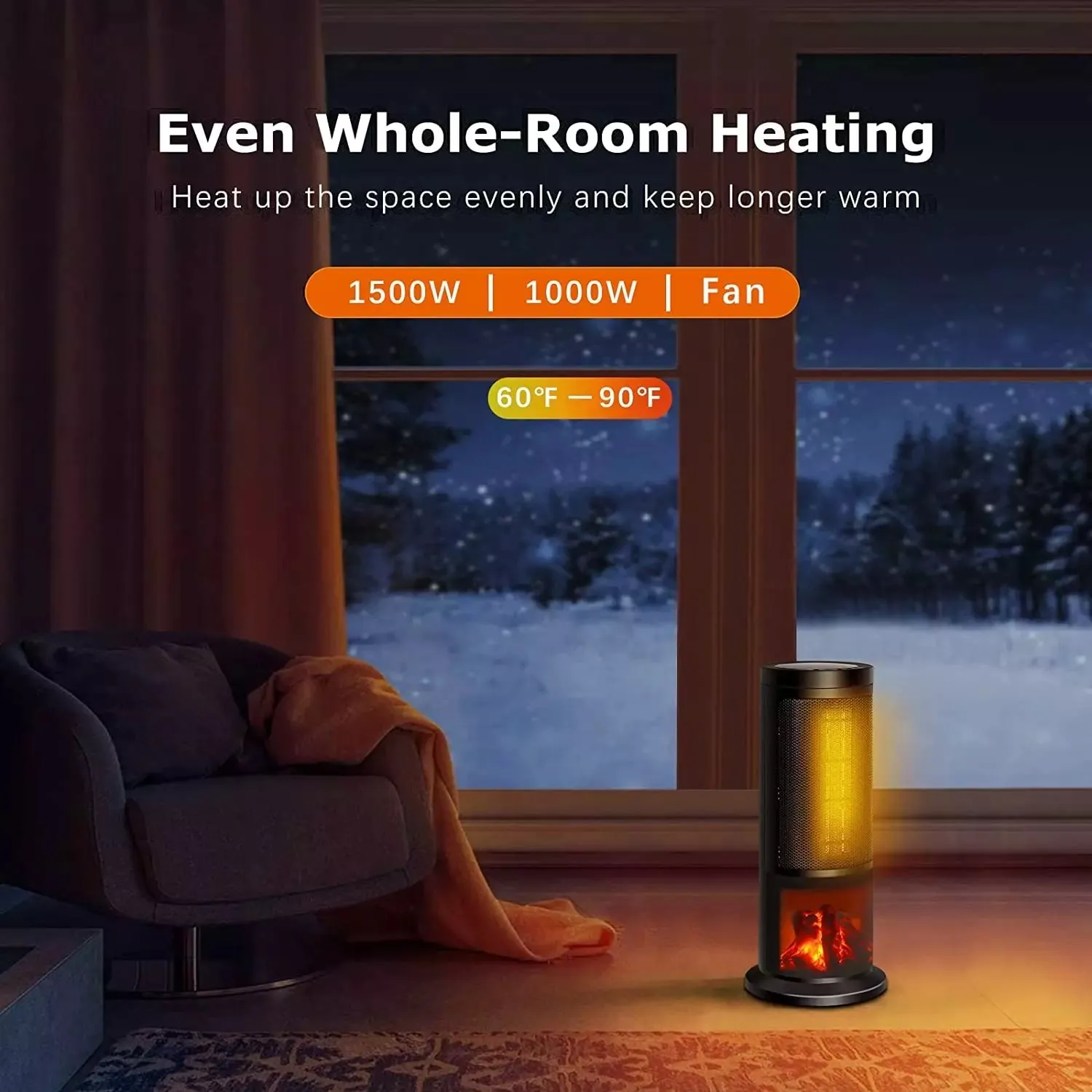 BOSSIN Ceramic Quiet-Heating Electric Space Heater with Thermostat and Timer SP01
