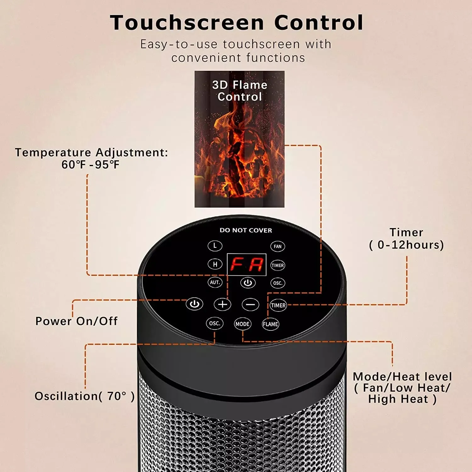 BOSSIN Ceramic Quiet-Heating Electric Space Heater with Thermostat and Timer SP01