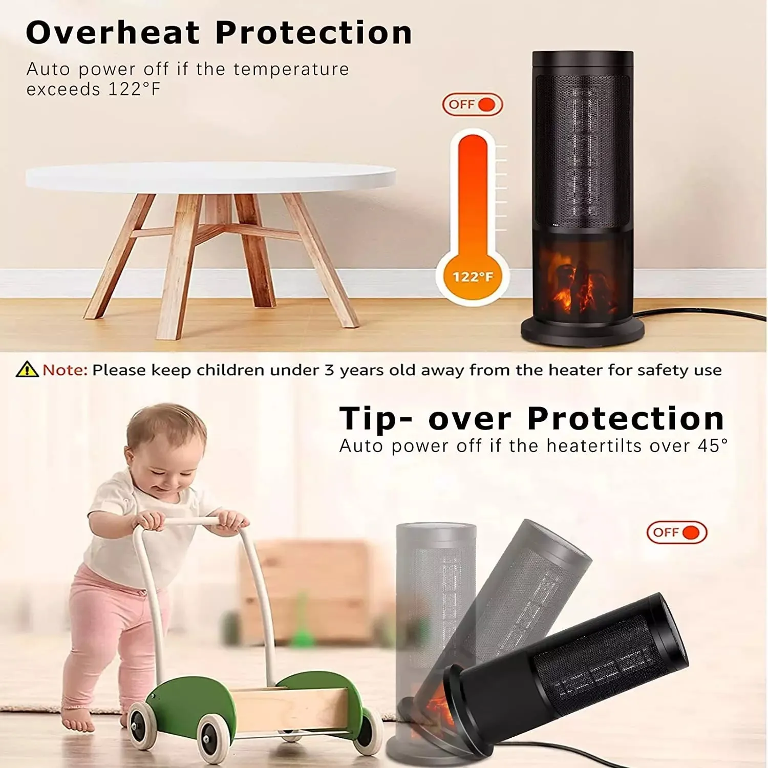 BOSSIN Ceramic Quiet-Heating Electric Space Heater with Thermostat and Timer SP01