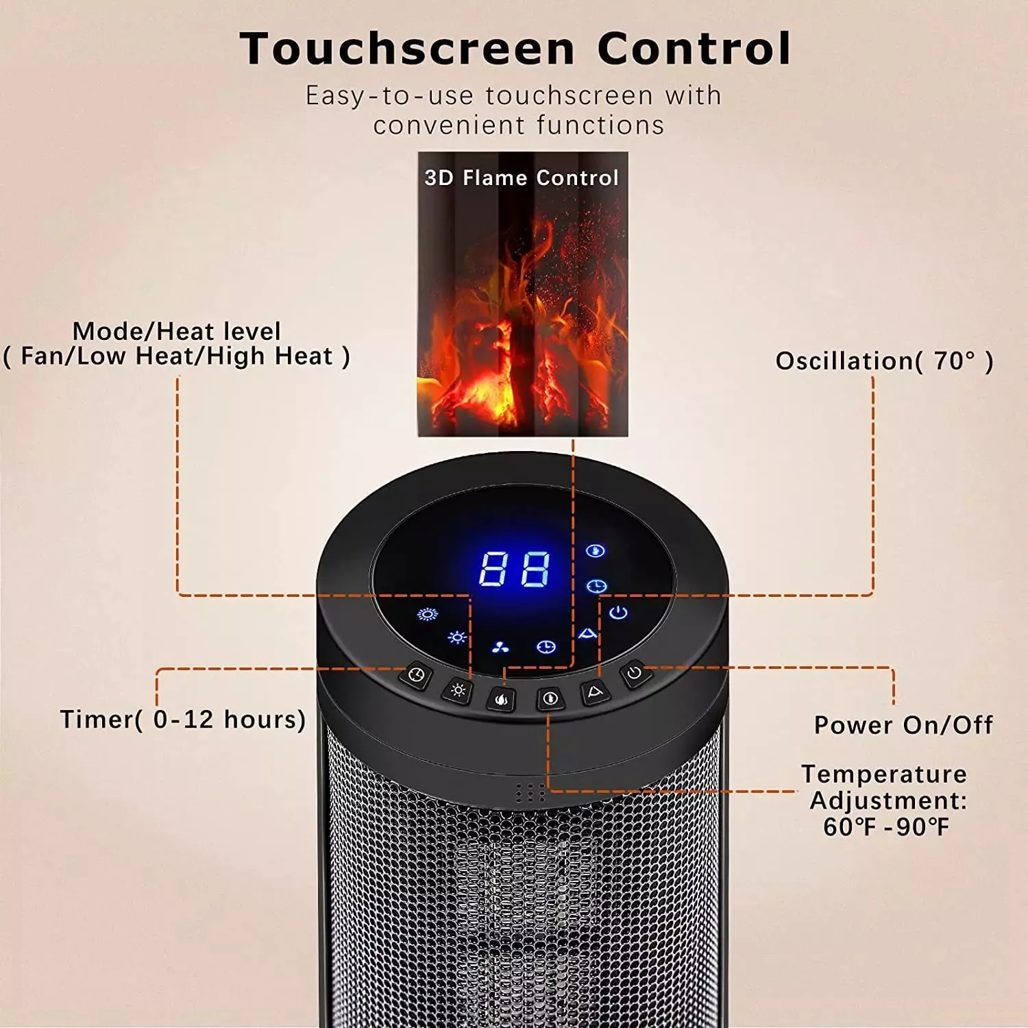 BOSSIN Ceramic Quiet-Heating Electric Space Heater with Thermostat and Timer SP01