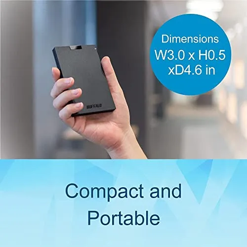 BUFFALO External SSD 1TB - Compatible with PS4 / PS5 / Windows/Mac - USB-C - USB-A - USB 3.2 - External Solid State Drive - SSD-PG1.0U3B