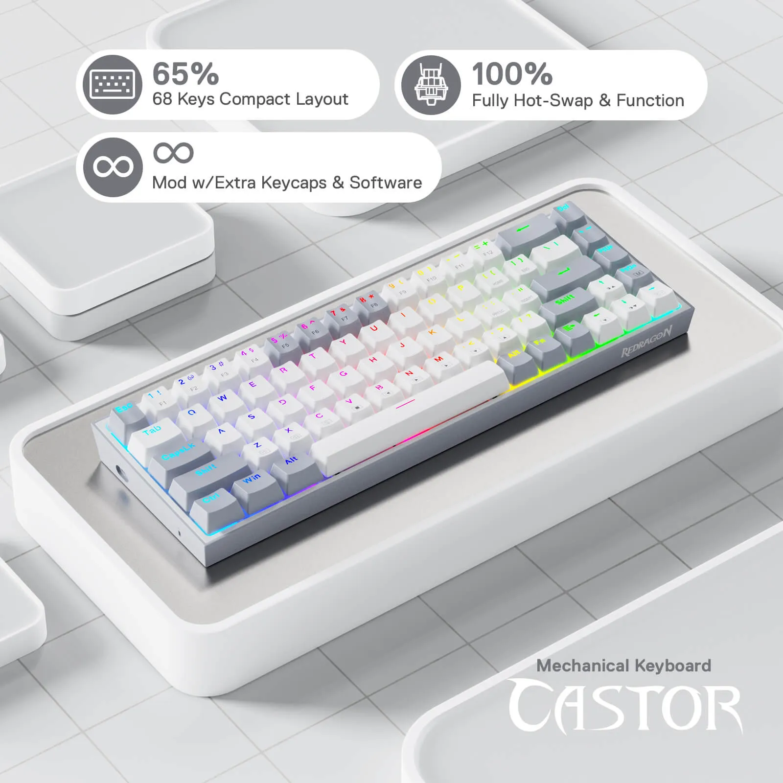 CASTOR K631 Grey 65% Wired RGB Gaming Keyboard
