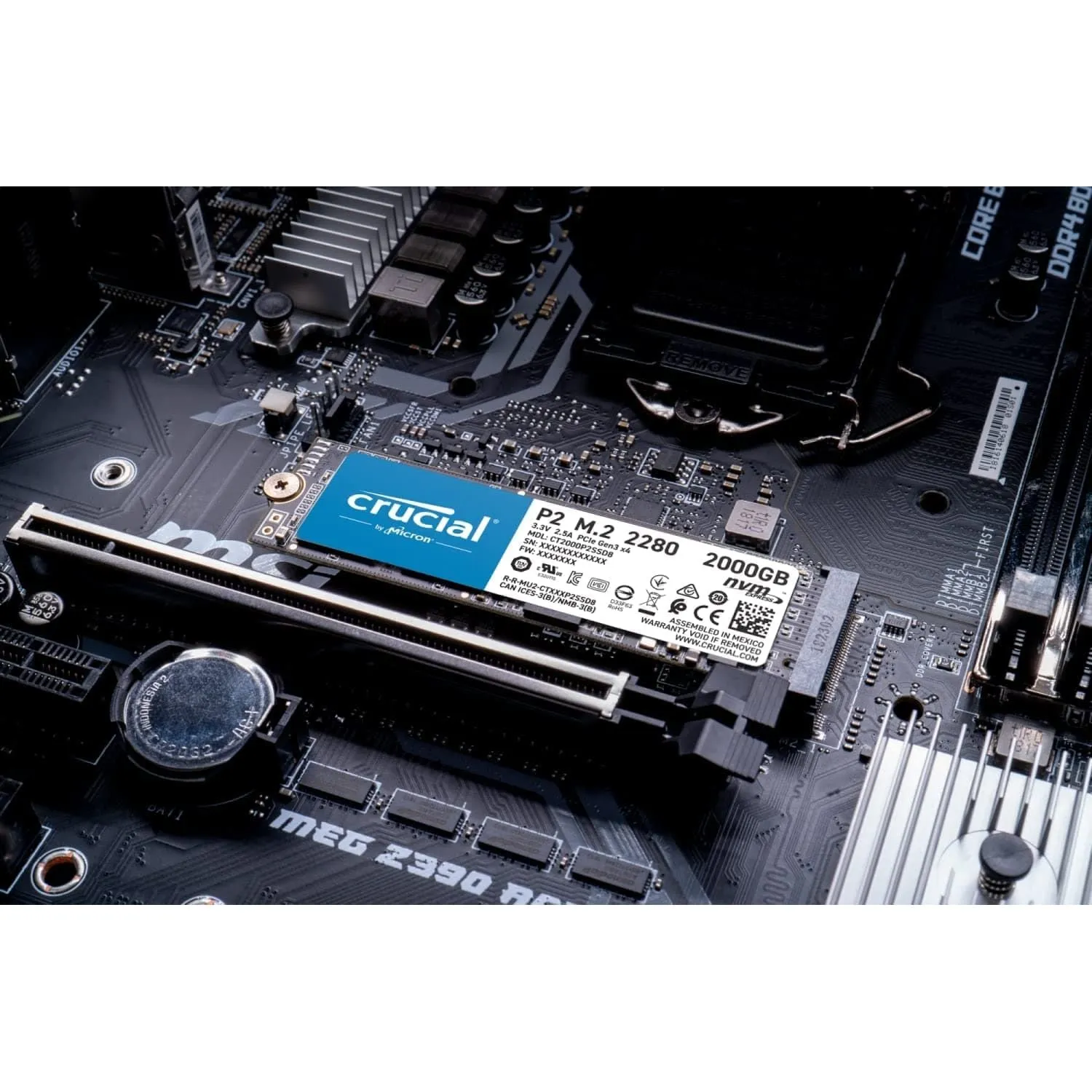 Crucial P2 CT1000P2SSD8 1 TB Internal SSD, Up to 2400 MB/s (3D NAND, NVMe, PCIe, M.2), Black