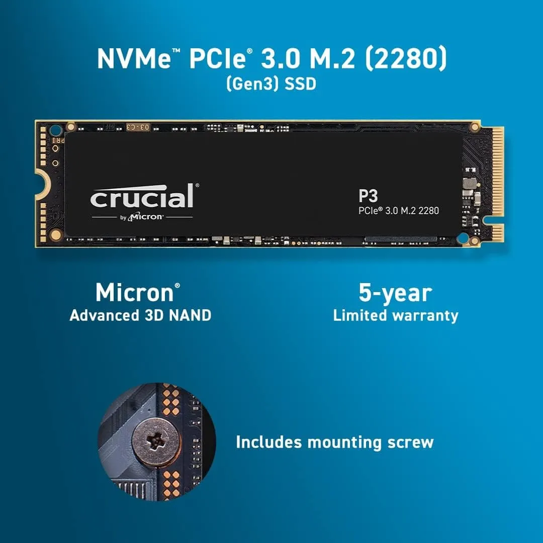 Crucial P3 4TB M.2 PCIe Gen3 NVMe Internal SSD - Up to 3500MB/s (CT4000P3SSD801)