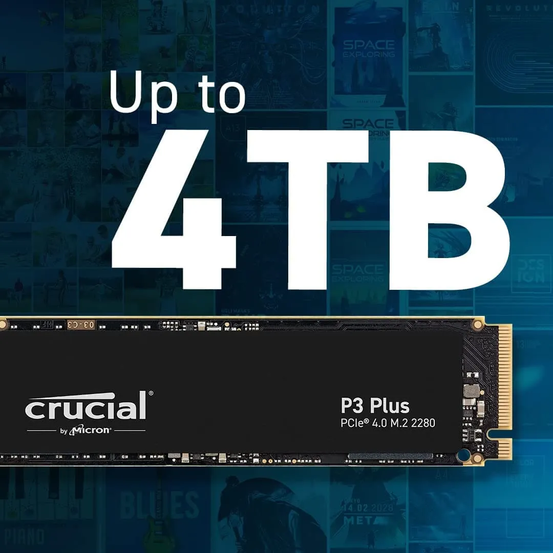 Crucial P3 Plus SSD 500GB M.2 NVMe PCIe Gen4 Internal SSD, Up to 4700MB/s, Laptop & Desktop (PC) Compatible, Solid State Drive - CT500P3PSSD8