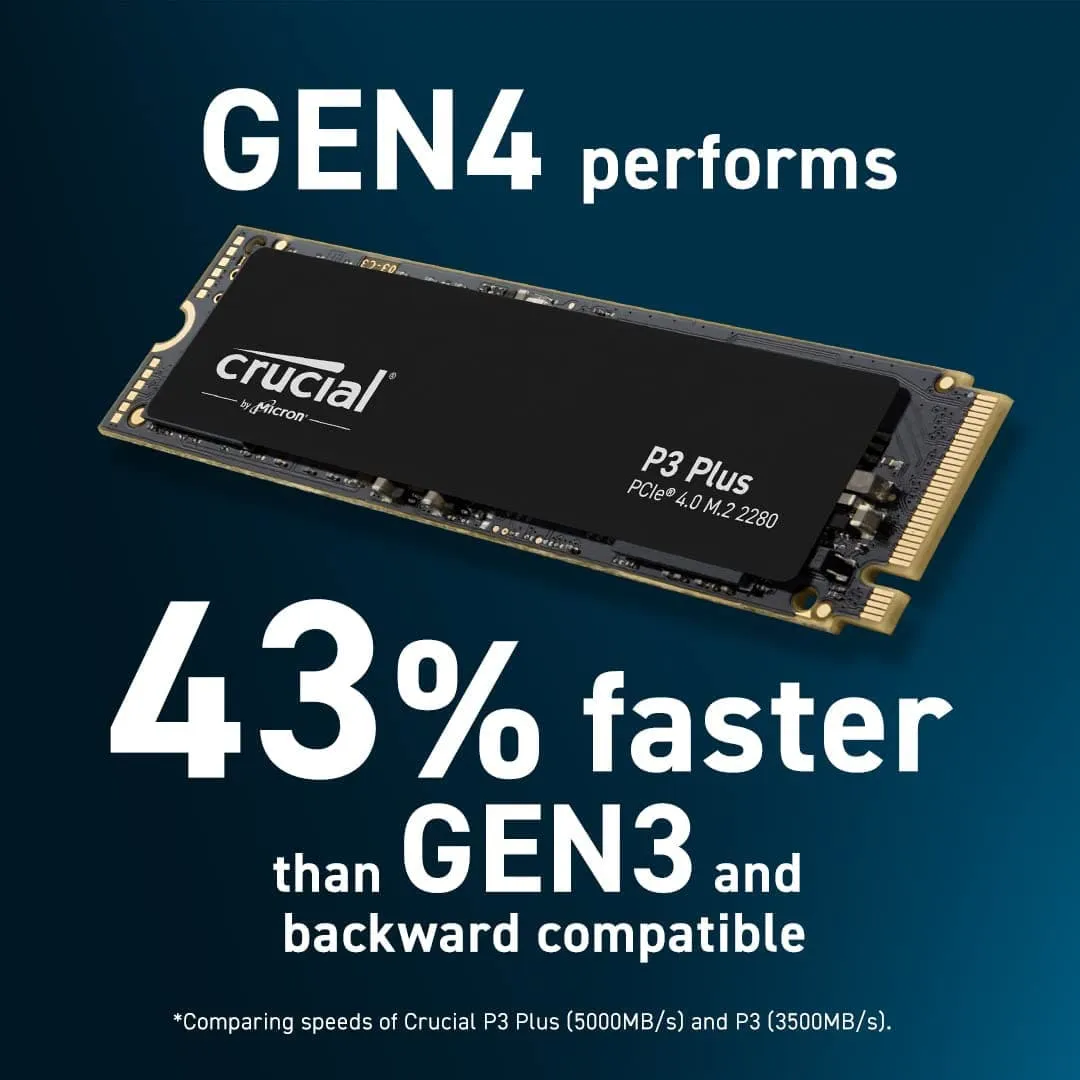 Crucial P3 Plus SSD 500GB M.2 NVMe PCIe Gen4 Internal SSD, Up to 4700MB/s, Laptop & Desktop (PC) Compatible, Solid State Drive - CT500P3PSSD8