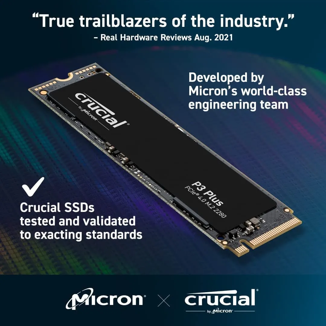 Crucial P3 Plus SSD 500GB M.2 NVMe PCIe Gen4 Internal SSD, Up to 4700MB/s, Laptop & Desktop (PC) Compatible, Solid State Drive - CT500P3PSSD8