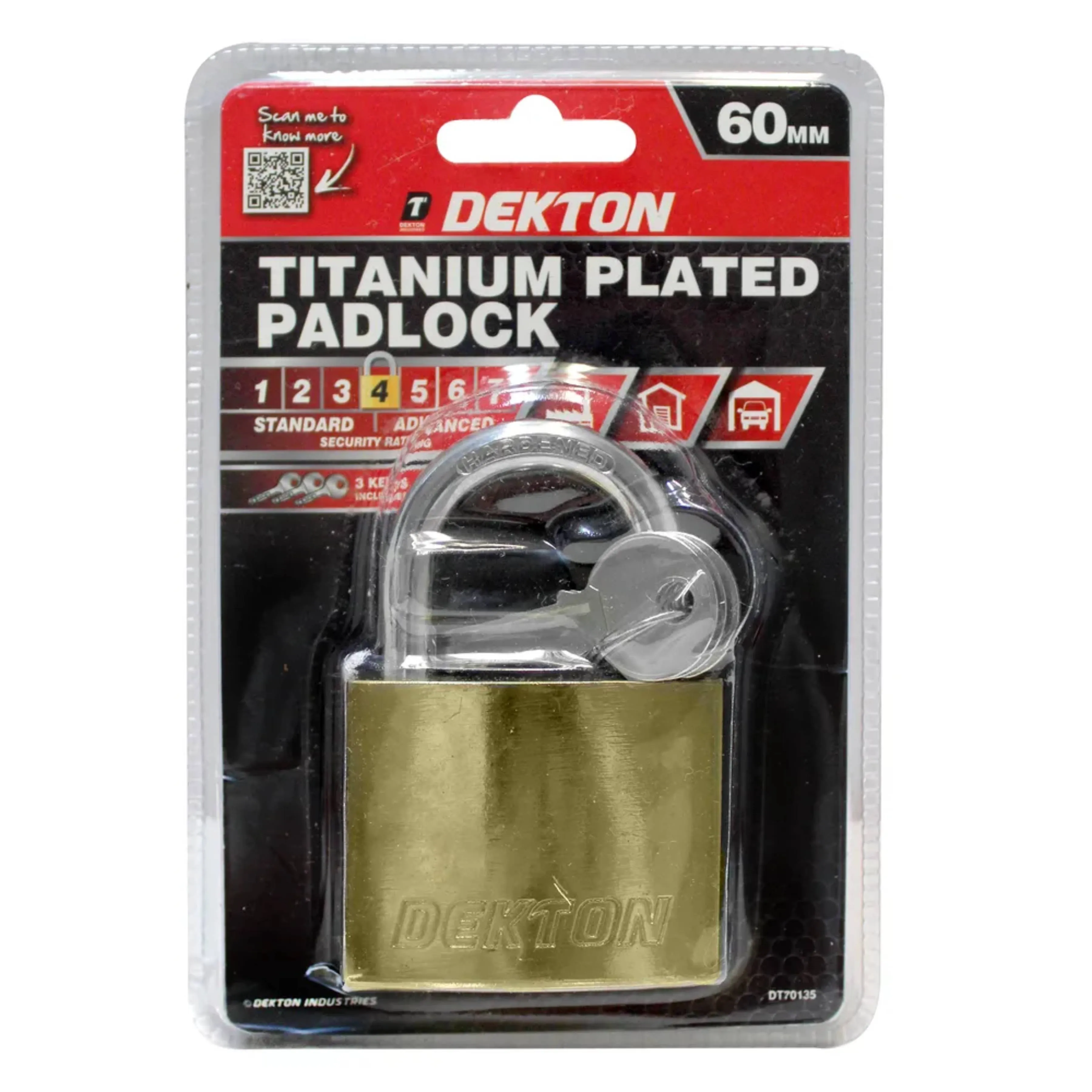 DEKTON 60mm Titanium Plated Iron Padlock