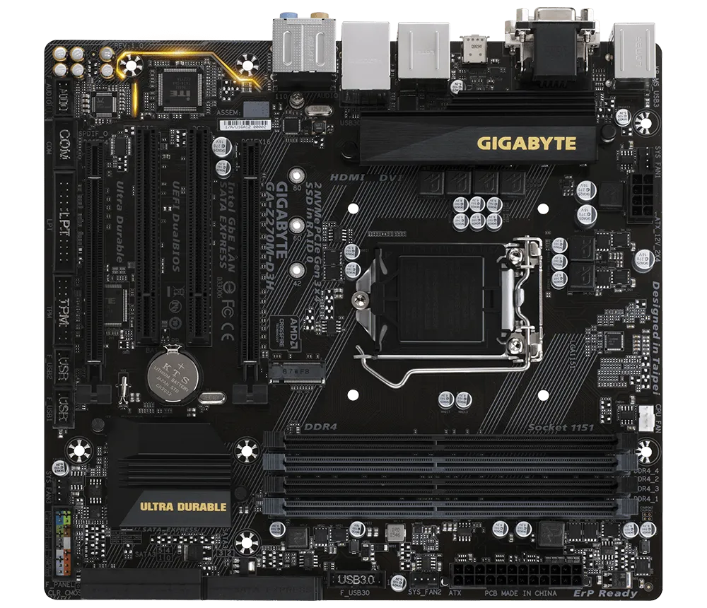 Gigabyte Technology GA-Z270M-D3H Motherboard 1151 ddr4 M-ATX Z270 usb3.1 4 memory slot HDMI