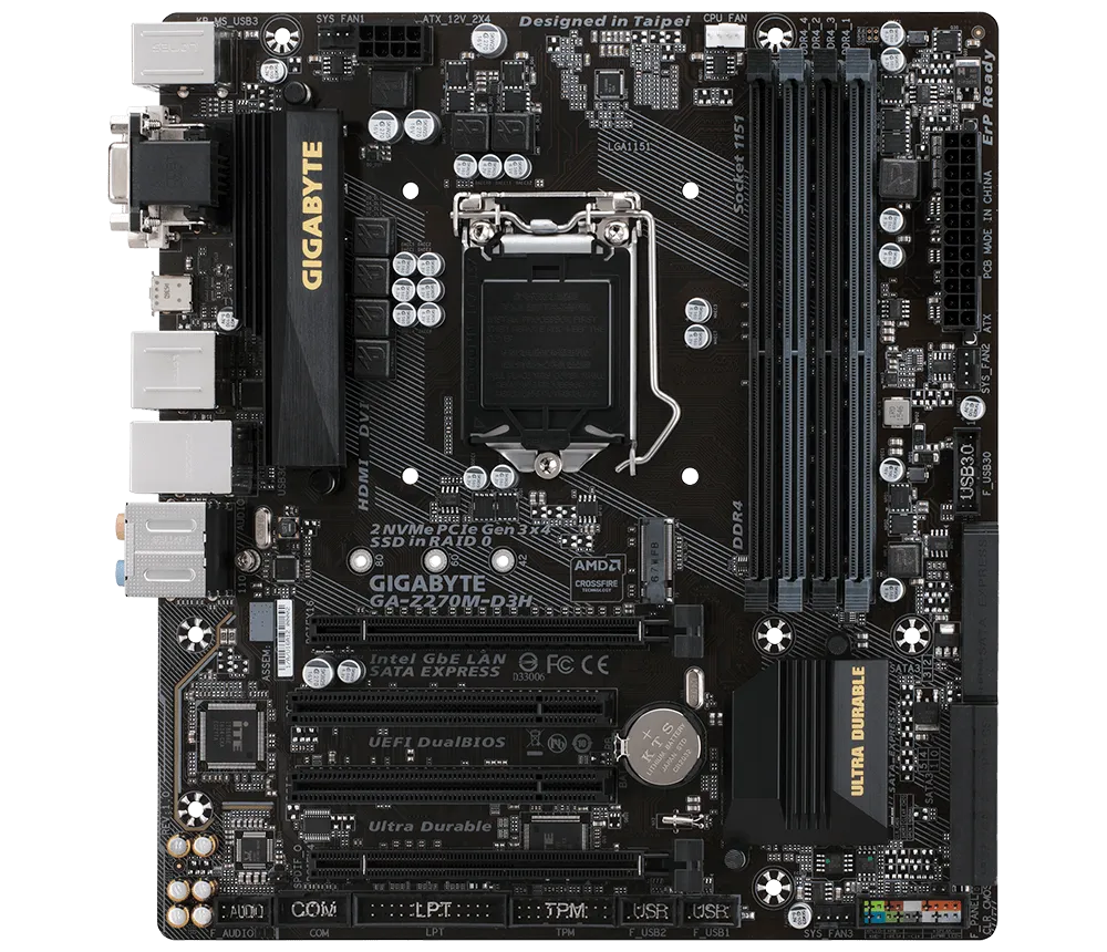 Gigabyte Technology GA-Z270M-D3H Motherboard 1151 ddr4 M-ATX Z270 usb3.1 4 memory slot HDMI