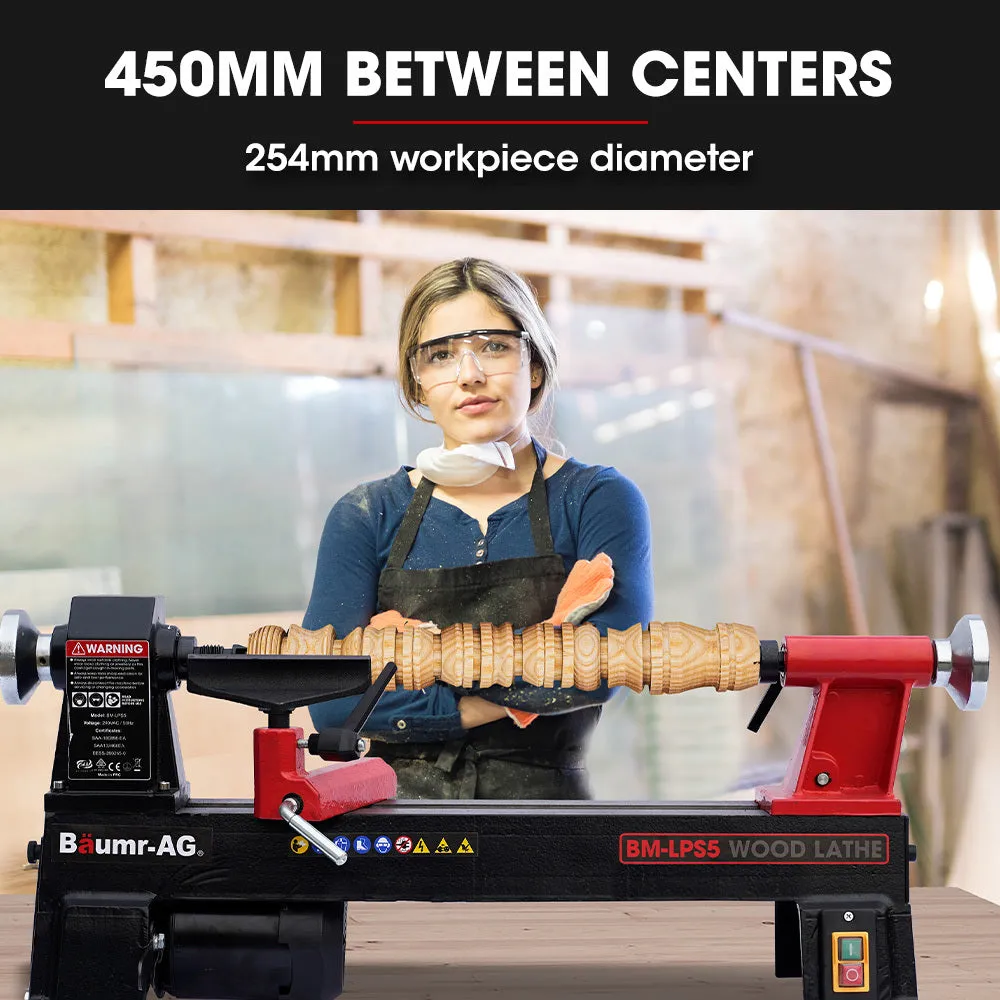 Heavy Duty Wood Lathe 450mm 400W 5-Speed Cast Iron Baumr-AG