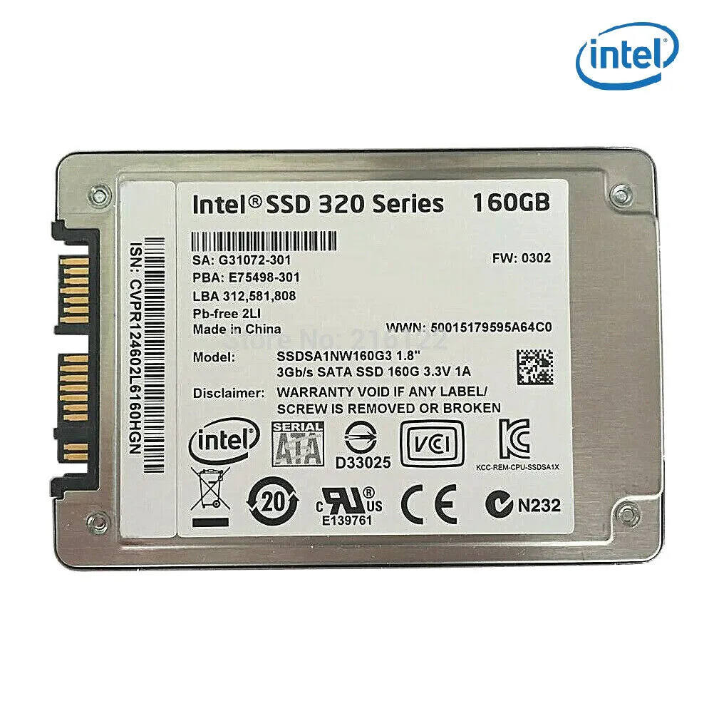 Intel 320 Series 1.8" Internal Solid State Drive 160GB SSD SATA, SSDSA1NW160G3