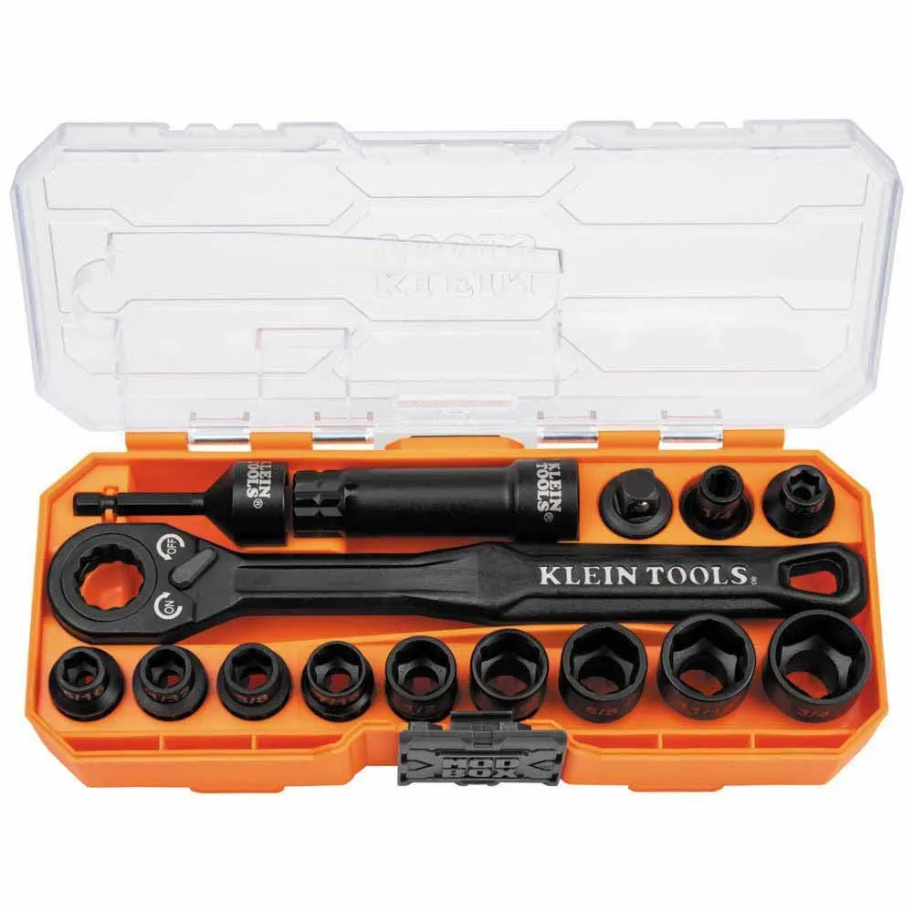 Klein Tools 65400 KNECT 8-1/2" Drive Impact-Rated Pass Through Socket Set, 15-Piece