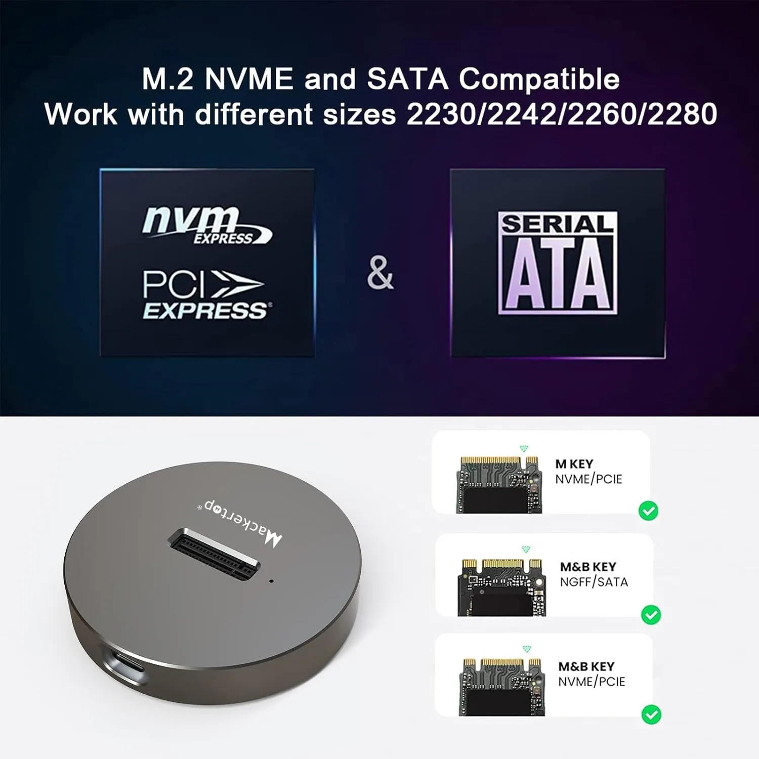 M.2 NVMe & SATA to USB C Docking Station, M.2 SSD to USB A C Reader Adapter for 2280 2260 2242 2230 Enclosure, Fits Both M.2 (M Key, B M Key) NVME and SATA NGFF SSDs Aluminum Alloy