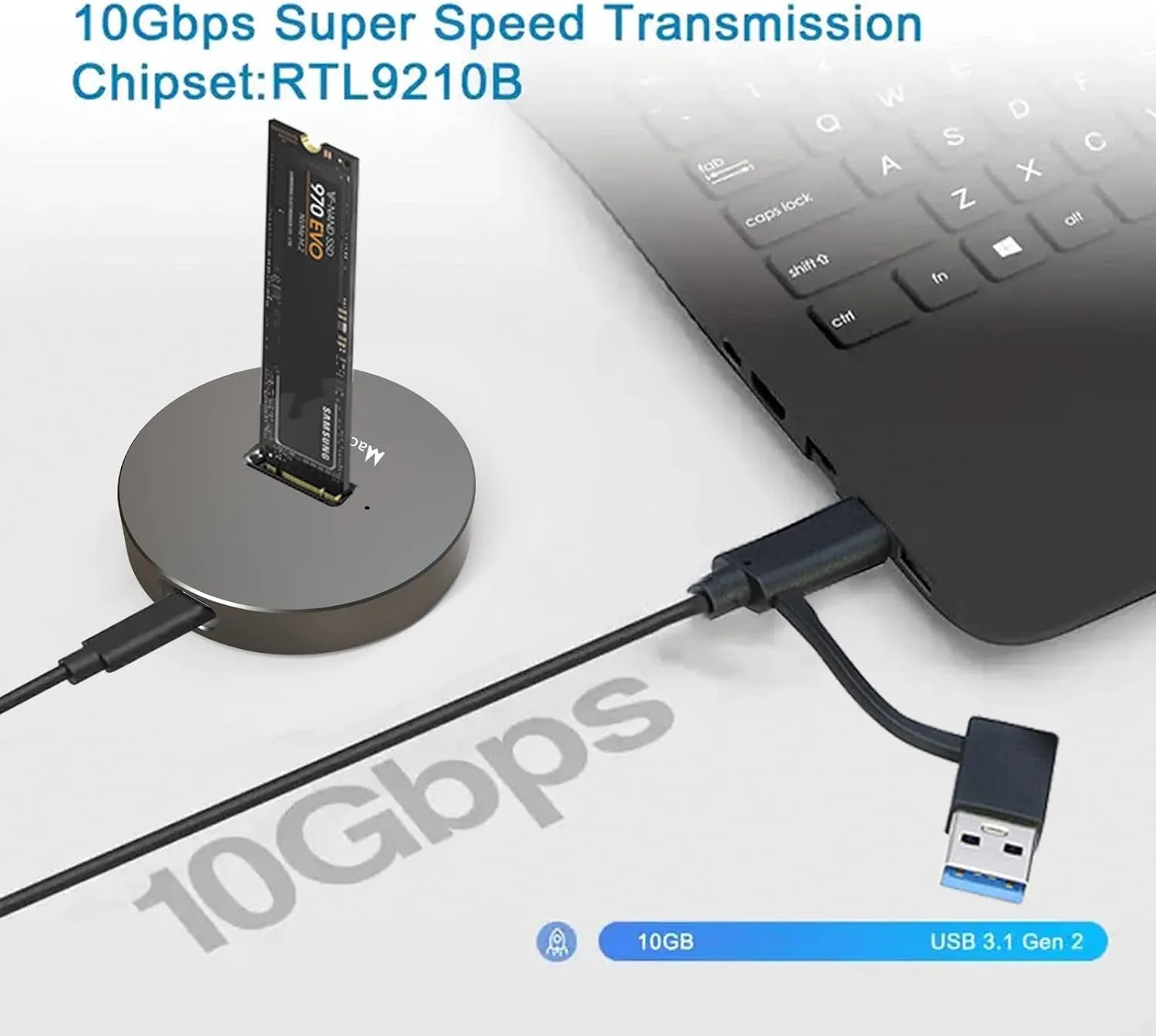 M.2 NVMe & SATA to USB C Docking Station, M.2 SSD to USB A C Reader Adapter for 2280 2260 2242 2230 Enclosure, Fits Both M.2 (M Key, B M Key) NVME and SATA NGFF SSDs Aluminum Alloy