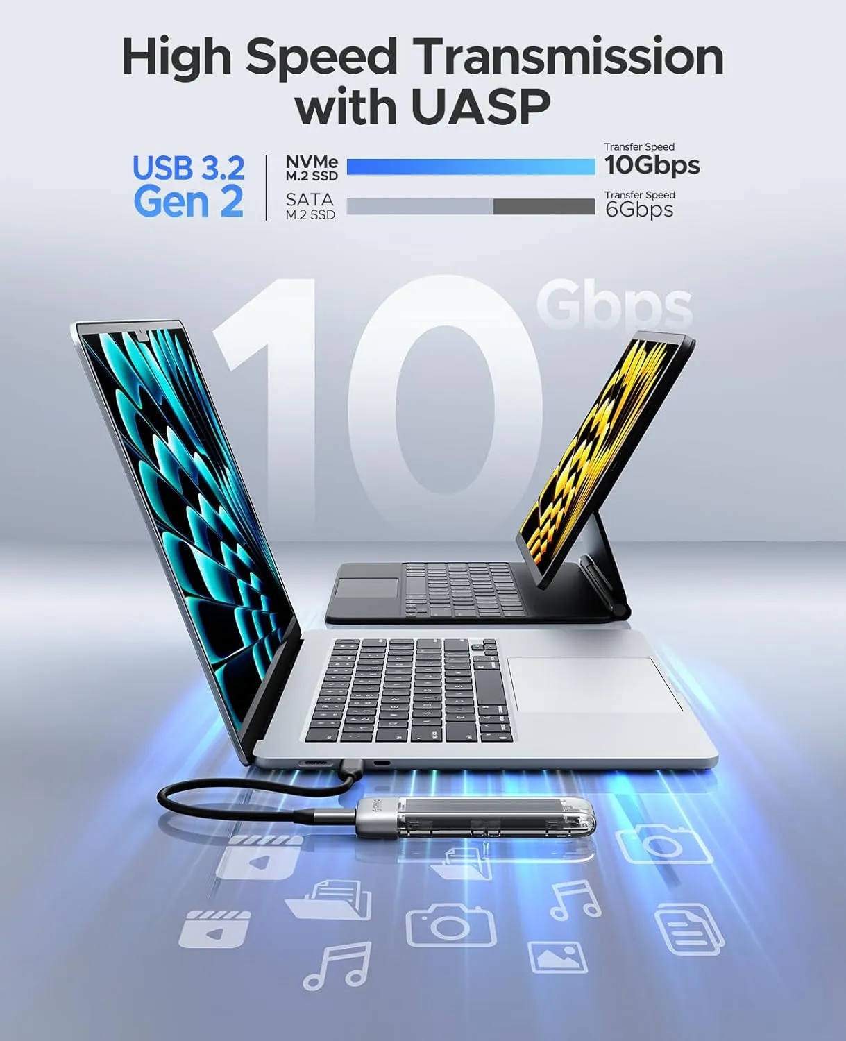 M.2 NVMe SATA SSD Enclosure, Tool-Free USB 3.2 Type-C 10Gbps to M.2 SSD Enclosure for SATA/NVMe M.2(M-Key/B M-Key) SSD Support 2230/2242/2260/2280, Up to 4TB-TXM2M