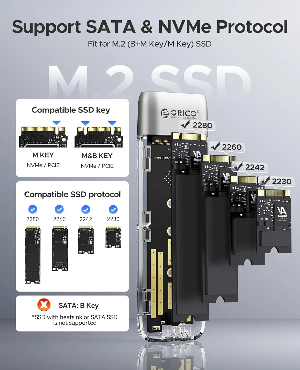 M.2 NVMe SATA SSD Enclosure, Tool-Free USB 3.2 Type-C 10Gbps to M.2 SSD Enclosure for SATA/NVMe M.2(M-Key/B M-Key) SSD Support 2230/2242/2260/2280, Up to 4TB-TXM2M