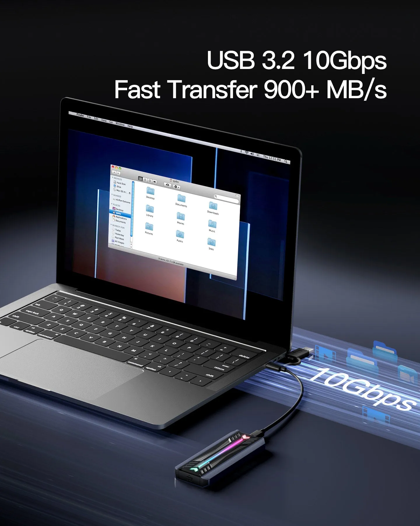 M.2 NVMe SATA SSD Enclosure with RGB, USB 3.2 Gen 2 (10 Gbps), Up to 4TB, FE2024