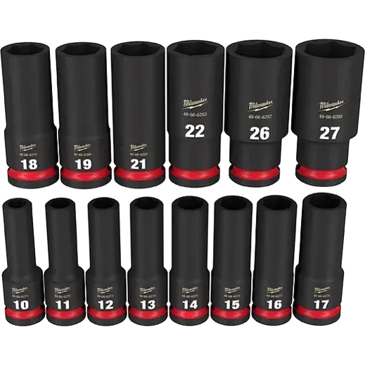 Milwaukee 14PC SHOCKWAVE Impact Duty™ 1/2" Drive Metric Deep 6 Point Socket Set 49-66-7014
