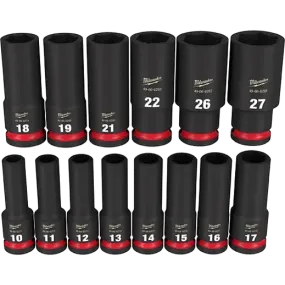 Milwaukee 14PC SHOCKWAVE Impact Duty™ 1/2" Drive Metric Deep 6 Point Socket Set 49-66-7014