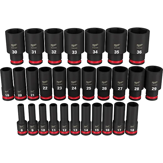 Milwaukee 49-66-7015 Impact Duty™ 1/2" Drive Metric Deep 6 Point, 8MM-36MM, 29pc
