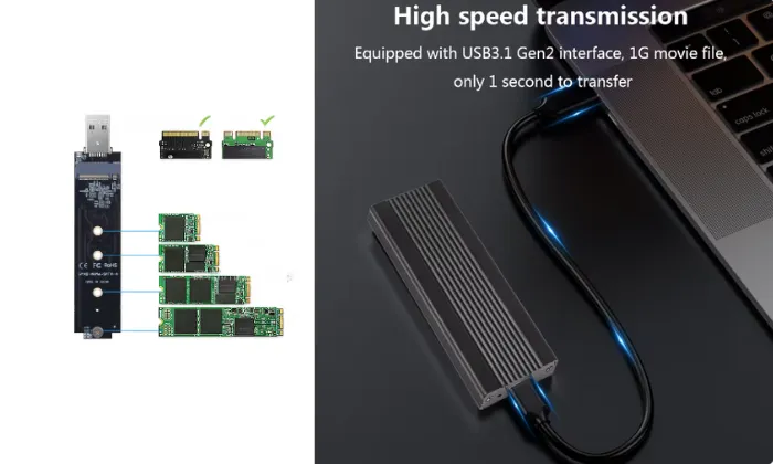 NVMe PCIe to USB3.1 Adapter for M.2 SSDs