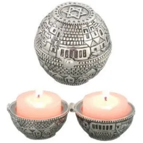 out of stock Jerusalem Scene Traveling Silver Plated Shabbos Candlesticks Round