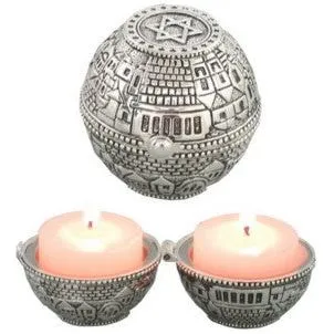out of stock Jerusalem Scene Traveling Silver Plated Shabbos Candlesticks Round