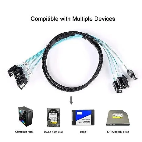 Pi ® (PiPlus®) High Speed 6Gbps 4pcs/Set Sata Cable SAS Cable for Server