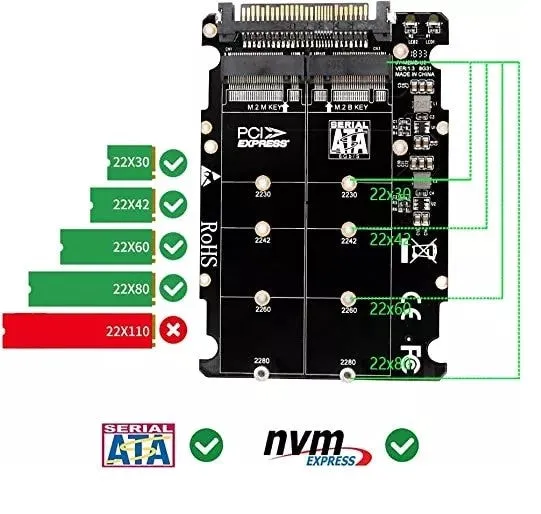 Pi ® (PiPlus®) M.2 NGFF SSD(Key M) Key B SSD to U.2 SFF-8639 Adapter
