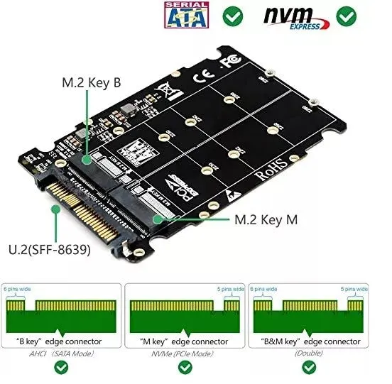 Pi ® (PiPlus®) M.2 NGFF SSD(Key M) Key B SSD to U.2 SFF-8639 Adapter