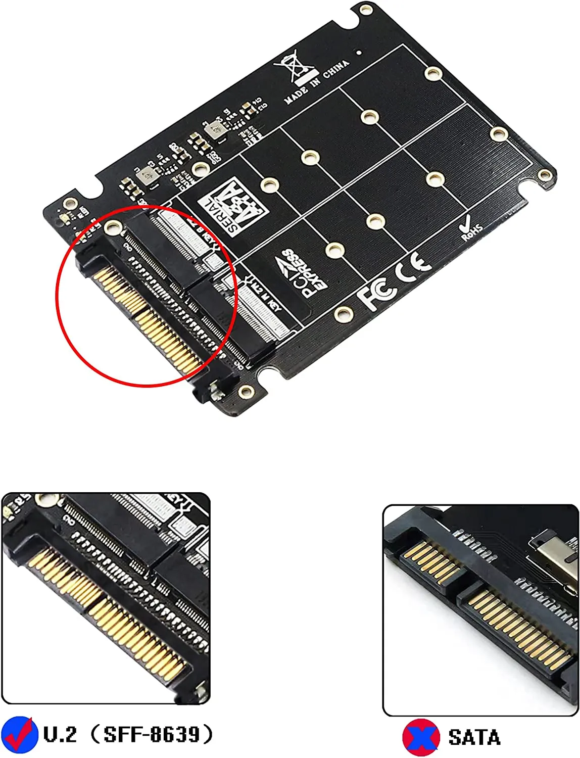 Pi ® (PiPlus®) M.2 NGFF SSD(Key M) Key B SSD to U.2 SFF-8639 Adapter