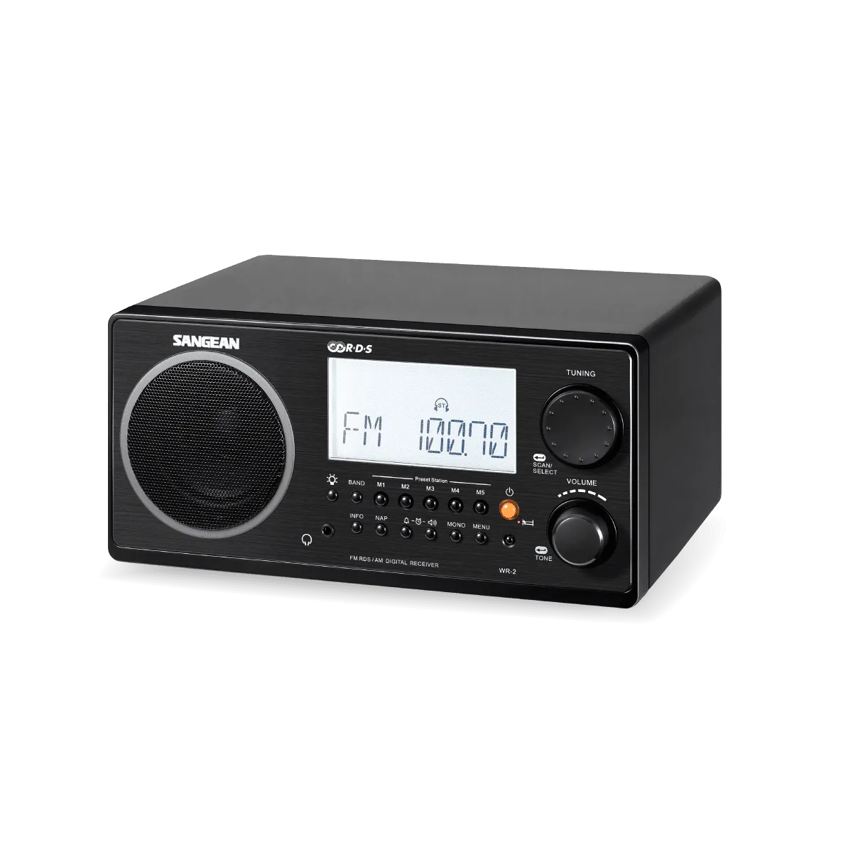 Sangean WR-2CL Digital AM-FM Wooden Cabinet Table-Top Radio - Clear