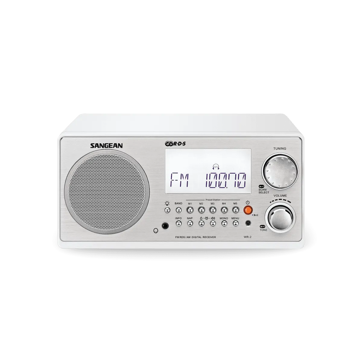 Sangean WR-2CL Digital AM-FM Wooden Cabinet Table-Top Radio - Clear